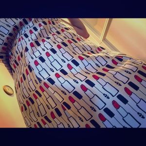 Fun lipstick Alice and Olivia dress